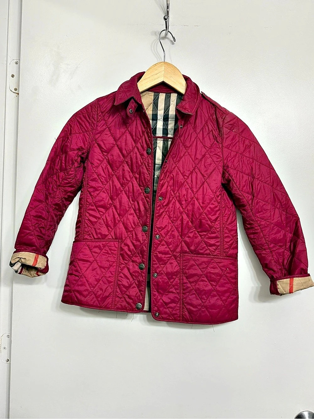 Burberry Childrens Quilted Jacket Girls Size 10Y Red Plaid